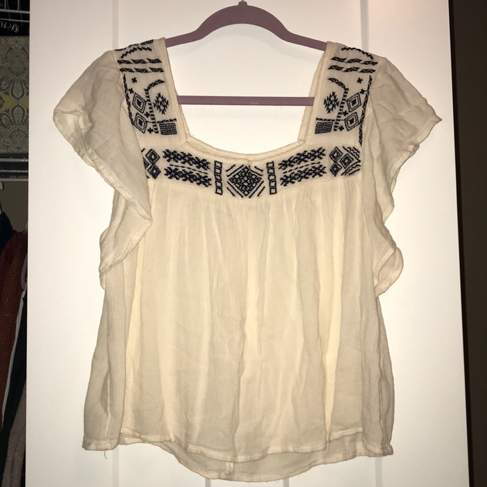 Cream and Navy Accented Top